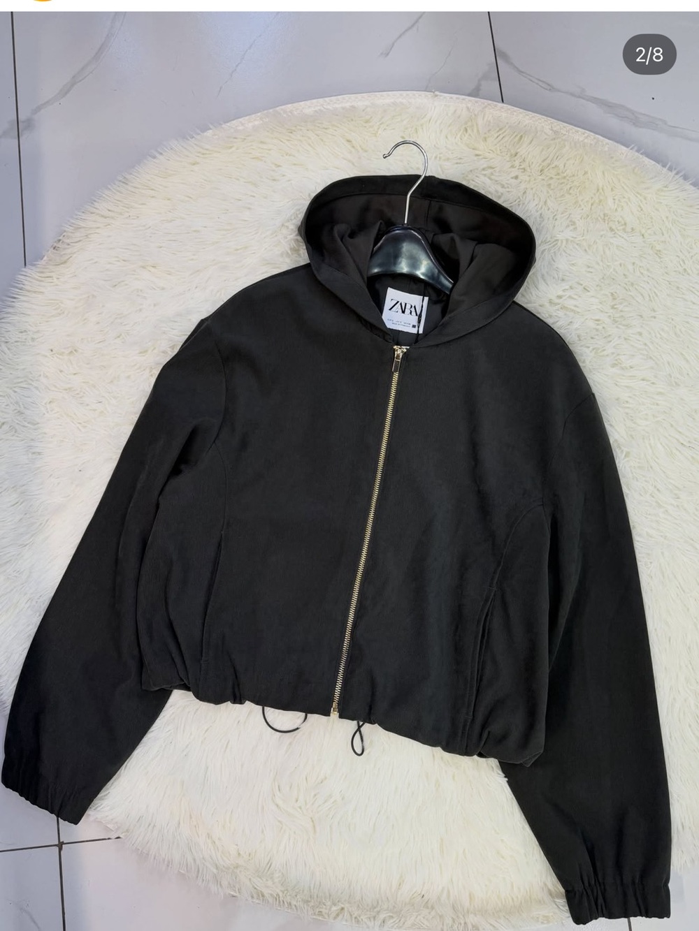 ZARA washed Black Hooded Bomber Jacket with Gold Zip